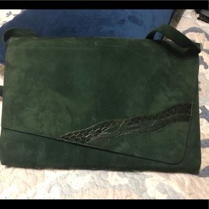 Beltrami green soft suede shoulder clutch bag